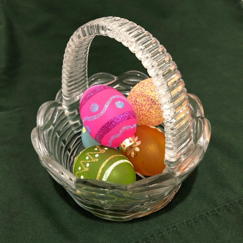Glass Easter Basket with Eggs